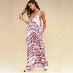 Lulus Mauve Tie Dye Maxy Dress Beachy Boho Flowy Sleeveless S/M